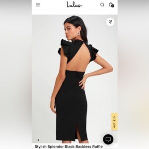 Lulus Black Backless Ruffle Bodycon Midi Dress Small
